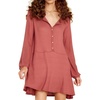 image:imageRVivimos Womens Fall Cotton Long Sleeves Casual Button Down Knit Swing Flare Mini Tunic DressCoral