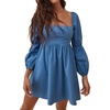 image:imageRVivimos Womens Fall Puff Long Sleeve Square Neck Casual Ruched A line Mini DressBlue