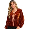 image:imageRVivimos Womens Fall Velvet Tops 2026 Long Sleeve Tie Front Casual Jackets Cardigan Vintage Loose Short CoatRust Brown