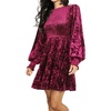 image:imageRVivimos Womens Fall Winter Crushed Velvet Dress Long Sleeve Crew Neck Elastic Smocked ALine Tiered Ruffle Mini DressWinered