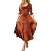 image:imageRVivimos Womens Fall Winter Velvet Dress Puff Sleeve Square Neck Smocked Tiered Ruffle ALine Flowy Midi DressRustbrown