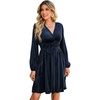 image:imageRVivimos Womens Fall Winter Velvet Striped Mini Dress 2026 Long Sleeve V Neck Elastic High Waist Elegant Casual ALine DressNavy Blue
