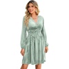 image:imageRVivimos Womens Fall Winter Velvet Striped Mini Dress 2026 Long Sleeve V Neck Elastic High Waist Elegant Casual ALine DressSage Green