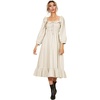 image:imageRVivimos Womens Linen Fall Long Sleeves Stripes Ruffled Boho Casual ALine Flowy Midi DressesBeige