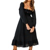 image:imageRVivimos Womens Linen Fall Long Sleeves Stripes Ruffled Boho Casual ALine Flowy Midi DressesBlack