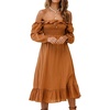 image:imageRVivimos Womens Linen Fall Long Sleeves Stripes Ruffled Boho Casual ALine Flowy Midi DressesOrange