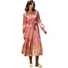 image:imageRVivimos Womens Long Sleeve Boho Floral Print Dress Crew Neck Button Down Casual Loose Slit Flowy Midi Dress with BeltCoralpink