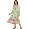 image:imageRVivimos Womens Long Sleeve Boho Floral Print Dress Crew Neck Button Down Casual Loose Slit Flowy Midi Dress with BeltTendergreen