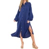 image:imageRVivimos Womens Long Sleeve Cotton Oversized Dress Casual Button Down Loose Slit Midi Dress with PocketNavyblue