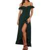 image:imageRVivimos Womens Summer Cotton Off Shoulder Ruffled Ruched Flowy Maxi Dress with SplitDarkgreen