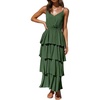 image:imageRVivimos Womens Summer Cotton Spaghetti Straps VNeck Layered Ruffle Hem Boho Swing Midi DressArmygreen