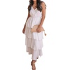 image:imageRVivimos Womens Summer Cotton Spaghetti Straps VNeck Layered Ruffle Hem Boho Swing Midi DressWhite