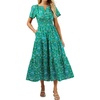 image:imageRVivimos Womens Summer Cotton V Neck Short Sleeve Boho Floral Print Elastic Smocked Waist ALine Midi Dress with PocketsGreenfloral