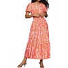 image:imageRVivimos Womens Summer Cotton V Neck Short Sleeve Boho Floral Print Elastic Smocked Waist ALine Midi Dress with PocketsPinkfloral