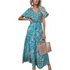 image:imageRVivimos Womens Summer Floral Print Cotton Short Sleeve Flowy DressGreen