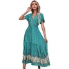 image:imageRVivimos Womens Summer Floral Print Cotton Short Sleeve Flowy DressGreen3