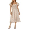 image:imageRVivimos Womens Summer Floral Print Puff Sleeves Vintage Ruffles Midi DressBeige