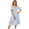 image:imageRVivimos Womens Summer Floral Print Puff Sleeves Vintage Ruffles Midi DressBlue