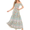 image:imageRVivimos Womens Summer Maxi OffShoulder Dresses Short Sleeve Empire Waist Boho Floral Print Casual Smocked Flowy DressesGreen