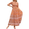 image:imageRVivimos Womens Summer Maxi OffShoulder Dresses Short Sleeve Empire Waist Boho Floral Print Casual Smocked Flowy DressesOrange