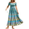 image:imageRVivimos Womens Summer Maxi OffShoulder Dresses Short Sleeve Empire Waist Boho Floral Print Casual Smocked Flowy DressesTeal