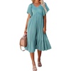 image:imageRVivimos Womens Summer Smocked Short Sleeve V Neck Casual Ruffle Patchwork Flowy Midi DressLightblue