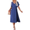 image:imageRVivimos Womens Summer Smocked Short Sleeve V Neck Casual Ruffle Patchwork Flowy Midi DressRoyalblue