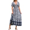 image:imageRVivimos Womens Summer V Neck Maxi Dress Boho Floral Print Short Sleeve Elastic Waist Ruffle Patchwork ALine Beach DressSmoke Black