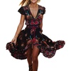 image:imageRVivimos Womens Summer Vintage Floral Print Deep V Neck High Low Long DressesBlack