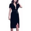 image:imageRVivimos Womens Velvet Elegant Deep V Neck Short Sleeve High Low Midi DressesBlack