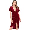 image:imageRVivimos Womens Velvet Elegant Deep V Neck Short Sleeve High Low Midi DressesWine Red