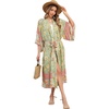image:imageRVivimos Womens Vintage Floral Print Beach Boho Cardigan Kimono Maxi Swimwear Cover up Dress WrapLightgreen2