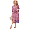 image:imageRVivimos Womens Vintage Floral Print Beach Boho Cardigan Kimono Maxi Swimwear Cover up Dress WrapPink2