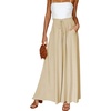 image:imageRVivimos Womens Wide Leg Lounge Pants Elastic High Waisted Drawstring Tie Casual Flowy Palazzo Pants Trousers with PocketsBeige
