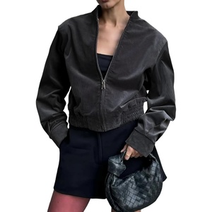 image:imageRVivimos Corduroy Cotton Jackets for Women Fall Winter 2025 Long Sleeve Zipper Up Casual Cropped Coats with PocketsDark Gray