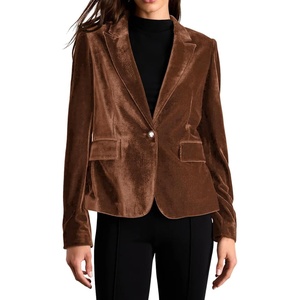 image:imageRVivimos Velvet Blazers for Women 2026 Fall Winter Casual Long Sleeve Front Button Warm Jackets Coat with PocketsBrown