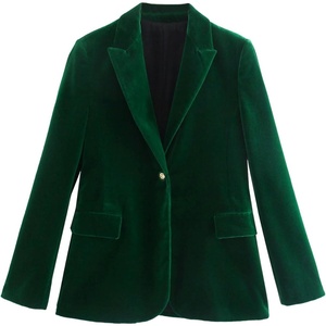 image:imageRVivimos Velvet Blazers for Women 2026 Fall Winter Casual Long Sleeve Front Button Warm Jackets Coat with PocketsDark Green