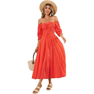 image:imageRVivimos Women Summer Half Sleeve Cotton Ruffled Vintage Elegant Backless A Line Flowy Long DressesRed2
