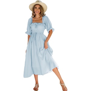 image:imageRVivimos Women Summer Half Sleeve Cotton Ruffled Vintage Elegant Backless A Line Flowy Long DressesSkyblue2