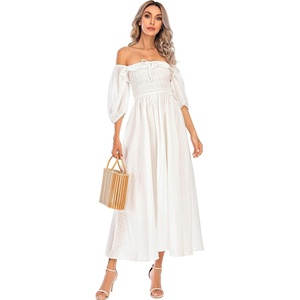 image:imageRVivimos Women Summer Half Sleeve Cotton Ruffled Vintage Elegant Backless A Line Flowy Long DressesWhite1