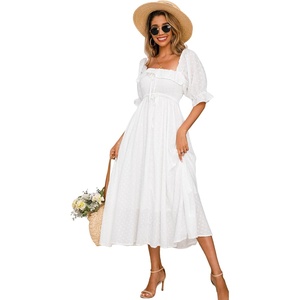 image:imageRVivimos Women Summer Half Sleeve Cotton Ruffled Vintage Elegant Backless A Line Flowy Long DressesWhite2