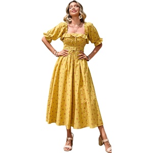 image:imageRVivimos Women Summer Half Sleeve Cotton Ruffled Vintage Elegant Backless A Line Flowy Long DressesYellow2floral