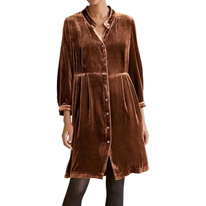 image:imageRVivimos Womens Fall Winter Velvet Shirt Dress 2026 Long Sleeve Button Down Loose Flowy Knee Length DressBrown