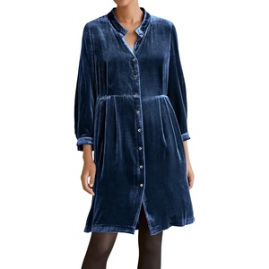image:imageRVivimos Womens Fall Winter Velvet Shirt Dress 2026 Long Sleeve Button Down Loose Flowy Knee Length DressDark Blue