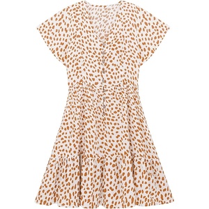 image:imageRVivimos Womens Short Sleeve Floral Print V Neck Cotton Tunic DressWhiteorange