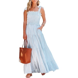 image:imageRVivimos Womens Summer Cotton Adjustable Straps Stripe Casual Flowy A Line Maxi Pockets DressBluestripe