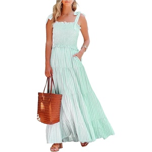 image:imageRVivimos Womens Summer Cotton Adjustable Straps Stripe Casual Flowy A Line Maxi Pockets DressGreenstripe