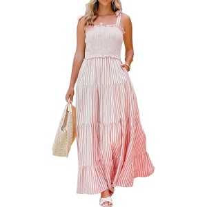 image:imageRVivimos Womens Summer Cotton Adjustable Straps Stripe Casual Flowy A Line Maxi Pockets DressPinkstripe