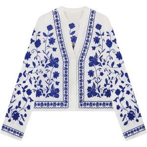 image:imageRVivimos Womens Summer Fall Cotton Long Sleeves Button Down Floral Embroidery Casual VNeck Coat JacketWhite
