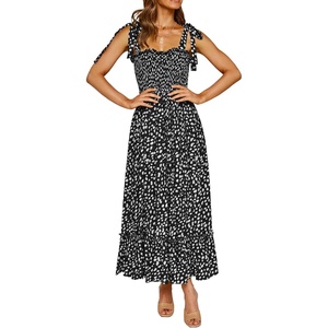 image:imageRVivimos Womens Summer Straps Cotton Irregular Polka Dot Ruffles Midi DressBlack
